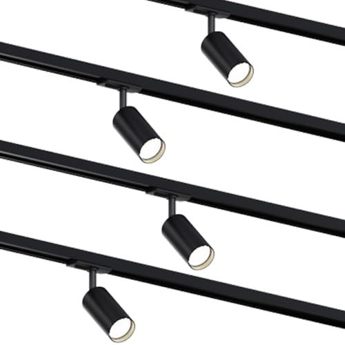 MRail 230V Schienensystem in Schwarz GU10 Spots Komponenten Stangensystem austauschbare LED Leuchtmittel (4 x Spot GU10 Fassung)