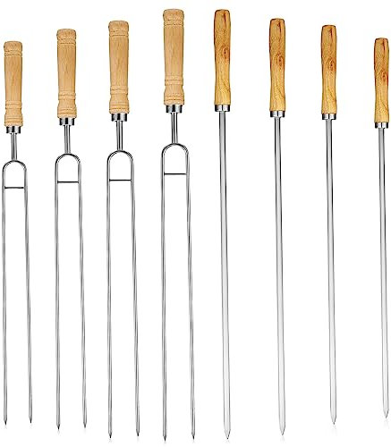 BCOATH 8Pezzi Spiedini da Barbecue Inossidabile con Legno Spiedini per Grigliate Inclusa per Facile Trasporto