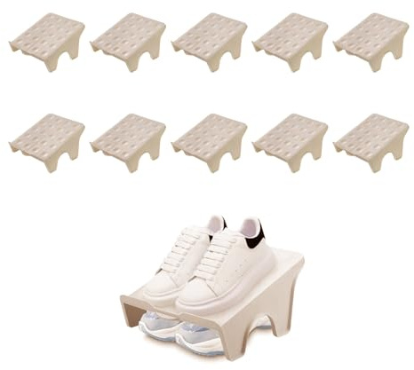BONJUME Organizador De Zapatos, 10PCS Apiladores De Zapatos De Doble Capa Ahorra Espacio Antideslizante con Ranuras para Armario Almacenamiento De Zapatos para El Hogar Y La Sala De Estar