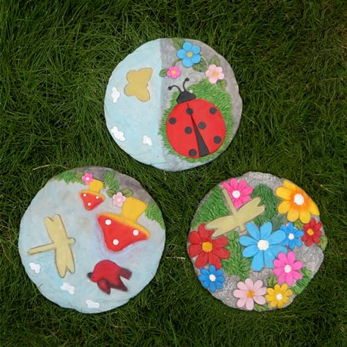 Pietra da calpestio， 3 Pietre da Giardino con graziosi Motivi, Pietre Decorative circolari for Esterni Adatte a Tutte Le Stagioni