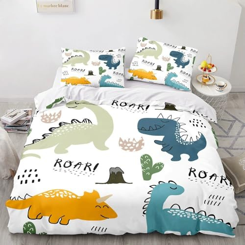 TSOPEFI Dinosaur Pattern Children's Bed Linen, Cute Cartoon Colourful Dinosaur Print Duvet Cover, Playful Decorative Bed Set for Boys Girls (D, 200 x 200 cm)