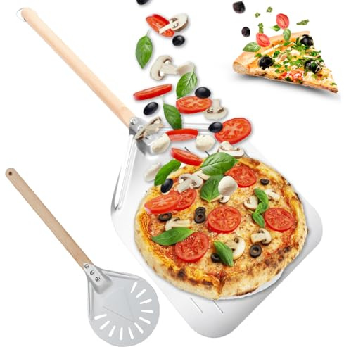 Pala para pizza de 30 x 39 cm, con mango extraíble, espátula profesional para pizza y pan casero