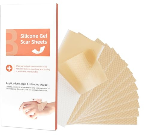 BUTBU Silicone Scar Sheets, 10PCS Silicone Scar Tape (4cm x 7.5cm), Reusable scar Tape Strips, Effective Coverage for Keloids, Burns, Tummy Tuck, Acne, Stretch Marks