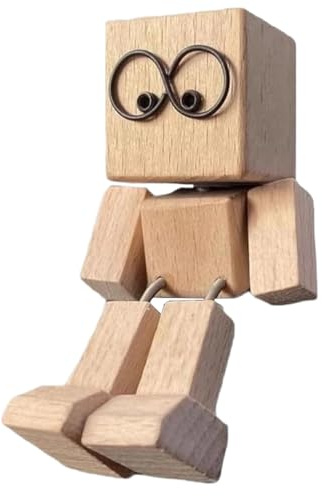 Dayysiuy Wackelnder Holzmännchen Figur,Auto Dekofigur für Armaturenbrett - Lustige Holzfigur Deko für Auto Arbeitszimmer Wohnzimmer Vitrine Schlafzimmer