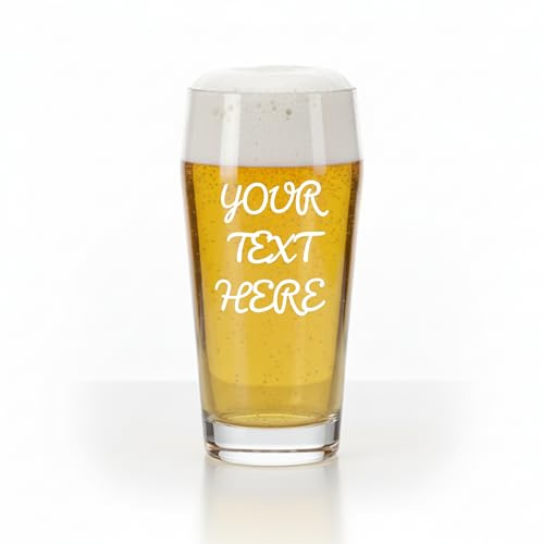 Sand Carved Willi Becher Glass, Custom Beer Container, Personalized with Text or Logo, Customized Pub Drinkware, Gifts for Weddings, Groomsmen, Breweries, Bars, Dishwasher Safe (20 oz)