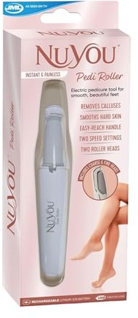 JML NuYou Pedi Roller - Electric Foot File Hard Skin Remover for Calluses, Cracked, Rough and Dry Skin - Pedicure Tools for Heels, Toes and Balls of Feet - 2 Speeds, Coarse and Fine Heads, LED Light