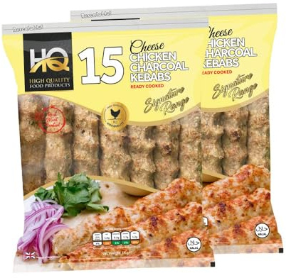 HQ's 15 Cheese Chicken Charcoal Kebab 1kg Delicious Juicy Grilled Style Ready to Cook Tender Chicken Kebab Easy to Prepare and Serve Pack of 2