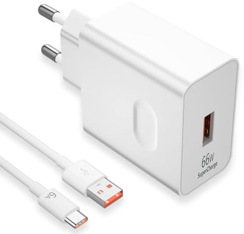 66W SuperCharge Cargador Rápido con Cable USB C 6A, Adaptador de Carga 66W para Smartphones y Tablets USB Tipo C, Carga Ultrarrápida para Móviles 90 Lite 6 Lite 200 Lite X8b X9b Pad X8a X9 Magic7 Lite