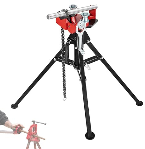 Étau à chaîne pliable sur trépied, support portable pour la coupe de tubes, étau d'établi en acier avec pieds pliables et chaînes antidérapantes, pour la plomberie
