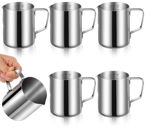 6 Pcs Milk Frothing Pitcher 12 Oz Stainless Steel Steaming Pitcher Espresso Steamer Cup Frother Jug for Latte Art, Cappuccino, Hot Chocolate