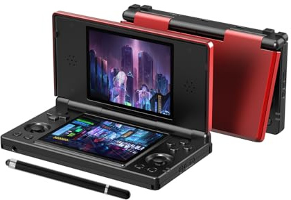 RG DS Retro Handheld Spielkonsole, 4 IPS-Klappdisplay Zwei Bildschirmen Android 14 System Videospielkonsole mit Hall Switch & Stiftbedienung, Geschenk für Gaming Fans (RG DS-Rot-Schwarz-Neu)