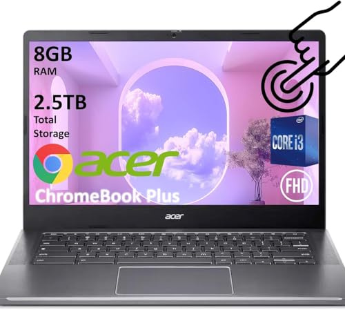 acer Chromebook Plus 514, laptop con pantalla táctil FHD de 14 pulgadas, Intel 8-Core i3-N305, 8 GB de RAM, SSD de 512 GB + nube de 2 TB (2.5 TB), sistema operativo cromado, batería de larga duración