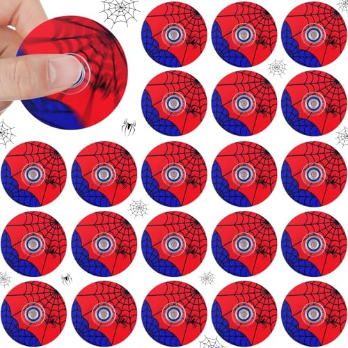 24 pezzi Spider Web Fidget Spinners, rosso e blu ragnatela tema feste di compleanno, mini giocattoli sensoriali fidget sfuso, sacchetti di Goodie Stuffers Carnevale aula premi riempitivi scatola del