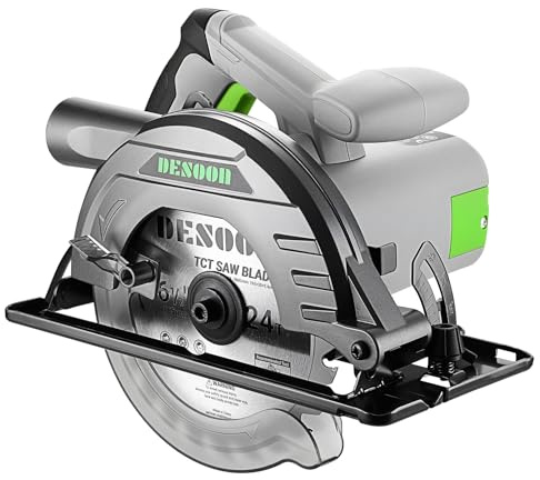 DESOON 1200 W Circular Saw, 4800 RPM, 2 Saw Blades (165mm, 24T and 40T), Guide Rail, Cutting Depth 55 mm (90°), 33 mm (45°), for Wood Cutting