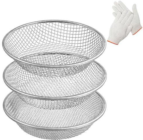 BONJUME Tamis De Jardin pour Terreau, 3PCS 30cm Tamis Ronds Robuste en Acier Inoxydable De 3 6 Et 10 mm pour Le Compost Les Pierres La Terre Le Sable Les Graines Les Mauvaises Herbes Et Le Gravier
