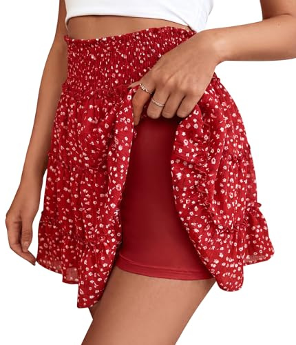 Adigaber Femmes Mini Jupes Couleur Unie Taille Haute avec Short | Courte，Tulle，Doublure de Sécurité，Tissu Résille，Taille élastiquée，Volant，Imprimé，Gainant Ventre，Respirant，Soirée，Soirée