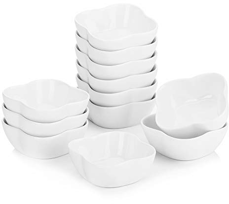 MALACASA 12 pièces Ramequin en Porcelaine - Moules à Soufflé, Crème Brûlée et Bol de 75 ml (7,3 x 3 cm), Idéal pour Desserts Individuels et Petits Snacks, Blanc