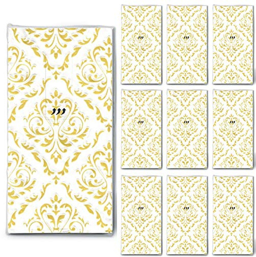 100 Taschentücher Hochzeit geprägt (10x10) Unique Moments für Freudentränen Weiß-Gold