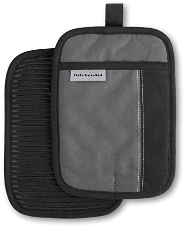 KITCHENAID Beacon Two-Tone Pot Holder 2-Pack Set, Contour Silver/Matte Black, 7x10