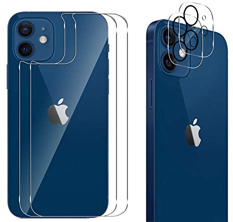 QULLOO Back Screen Protector for iPhone 12 Mini + iPhone 12 Mini Camera Lens Glass Protector [9H Hardness Temepred Glass Back Protector Film] - 4 Pieces