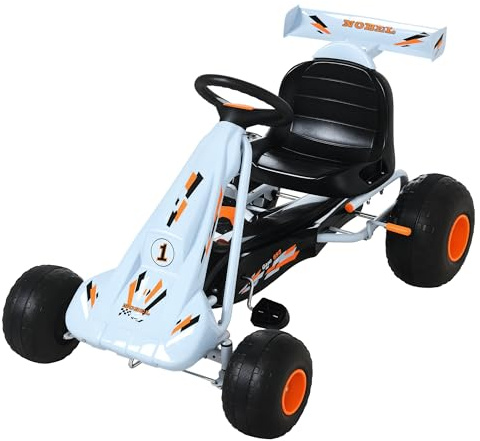 HOMCOM Barn Barn pedal Go Kart manuell åktur på bil med bromskugghjul ratt justerbart säte utomhus kul fordon 97 x 66 x 59 cm