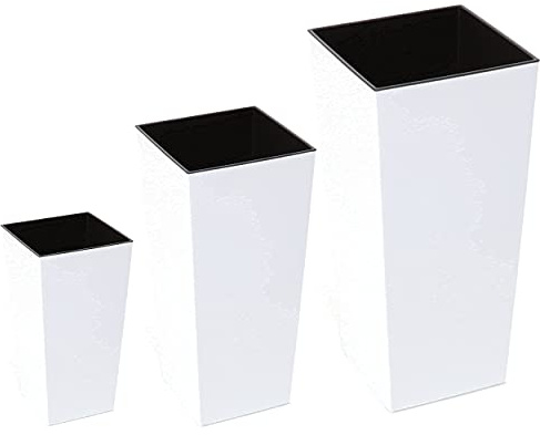 botle Dekoratives 3 er Set 4 Größenkombinationen 6 Farben Blumentopf Blumenkübel Kunststoff Pflanzeinsatz Glanz Quadrat Pflanzsäule (Weiß, M)