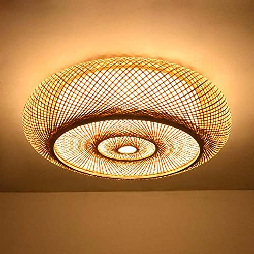 Bambus Gewebte Deckenleuchte Retro Country Bambuslampe Handgewebte Deckenlampe Natürliche Bambus Rattan E27 Loft Korridor Teestube Beleuchtung Dekorative Lampe Hängelampe,40cm