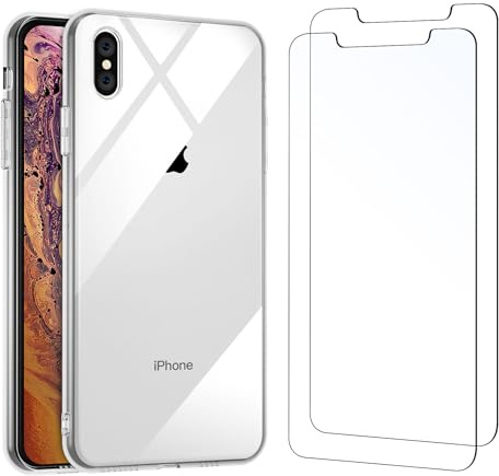 NEW'C Hülle für iPhone XS Max (6.5) - Ultra Transparent Silikon Weiches TPU Gel und 2 × Panzer Schutz Glas für iPhone XS Max (6.5) - Anti Scratch