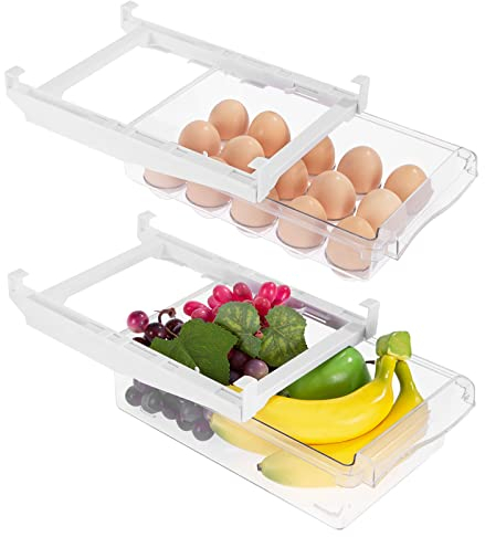 Viesap Organizador Nevera, Despensa, 2PCS, Retráctil Cajones De Frigorífico Transparentes Para Verduras Y Frutas Y Huevos.
