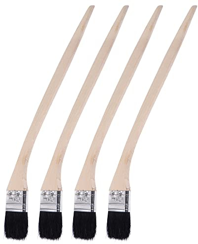 uxcell Bent Radiator Paint Brush 16 Length 1.5 Width Bristle with Long Wood Handle for Wall Treatment Black 4Pcs