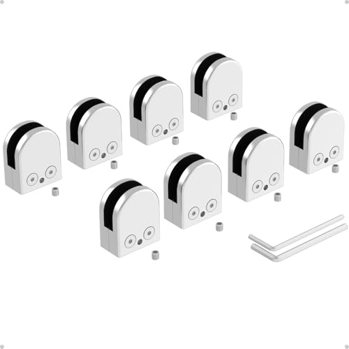 ROFMAPLE Glass Clamps, 8 PCS 8-10mm Adjustable Stainless Steel​ 304 Glass Bracket Flat Back with Micro-Adjust Screws, Hexagonal Wrench for Balustrade Stair Handrail Silver
