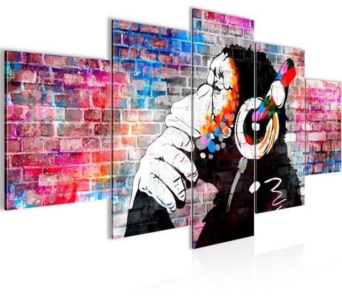 Runa Art - Bilder Affe mit Kopfhörer 200 x 100 cm 5 Teilig XXL Wanddekoration Design Bunt 042551c