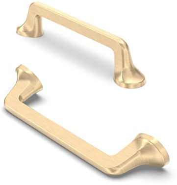 FURNIWARE 10 Pack Satin Brushed Brass Cabinet Pulls 96mm(3.8) Hole Center | Modern Pulls for Kitchen Cabinets, Chest of Drawers, Bathroom Vanities, & Wardrobe Doors, Home & DIY Renovation