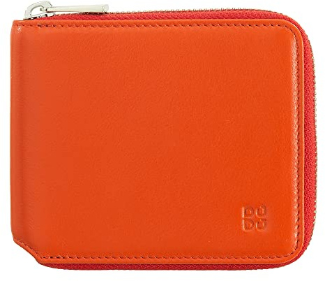 DUDU Portafoglio Uomo RFID in Pelle Portamonete con Cerniera Zip Esterna Piccolo con 6 Slot Carte Arancio