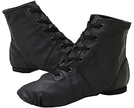 Homieco Damen Jazzschuh Ballettschuhe Gymnastikschuhe, Mädchen Moderne Leder Jazz Dance Schuhe, Tanzstiefel Ballettschläppchen Ballerinas Tanzschuhe Gymnastikschläppchen Schwarz 40