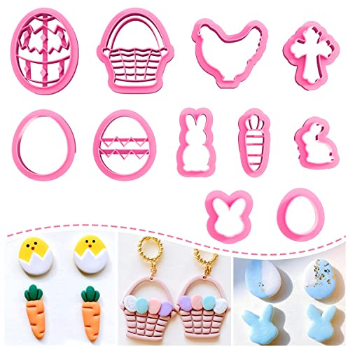 Keoker Polymer Clay Cutters, Easter Polymer Clay Cutters for Earrings Making, 11 Shapes Easter Day Clay Cutters, Small Easter Clay Cutters for Polymer Clay Jewelry