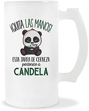 Planetee Jarra de Cerveza | Nombre Candela | Vaso con un Panda bonito pero gruñón. Original idea para regalar a un amigo, familiar o colega