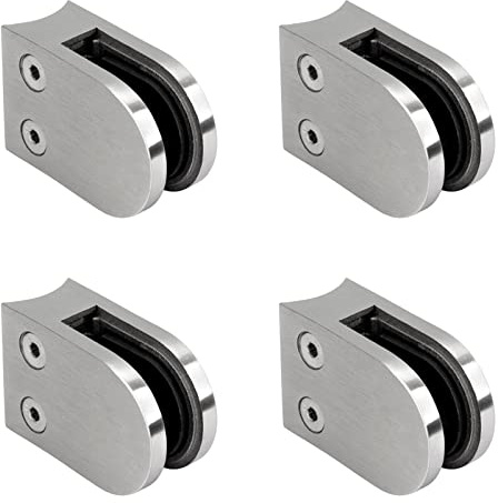 PRIOstahl Glashalter 4 Stück Glasklemmen Klemmhalter Glasplattenhalter 63 x 45 x 26-28 mm mit Sicherungsstift Anschluss: 42,4 mm für Glas 3 mm Geländer Balkon aus Edelstahl V2A
