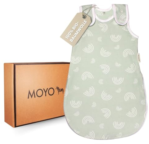MOYO Baby Schlafsack in Mint mit Regenbogen I Atmungsaktiver Sommerschlafsack in 74/80 I Kinder-Schlafsack aus 100% Bio-Baumwolle I GOTS-zertifizierter Schlafsack für Baby