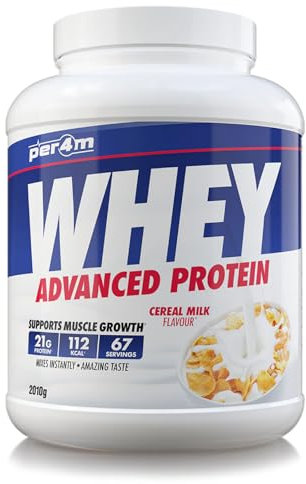 Per4m Whey Protein Powder | High Protein Shake for Muscle Growth & Recovery | Low Sugar Gym Supplement | Sports Nutrition Drink + Amino Acids (2010g, Cereal Milk)