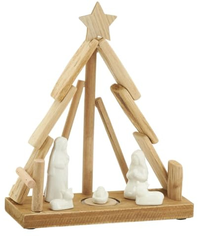 Crèche en Bois et céramique Sapin