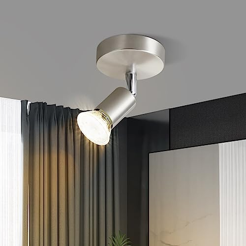 Glitzerlife Spot de Plafond LED 1 Spot Plafonnier Mural Plafonnier Moderne GU10 Spot de Plafond Pivotant 330° Spot Mural Rotatif Spot Plafond en Acier Inoxydable Salon Chambre sans Ampoule