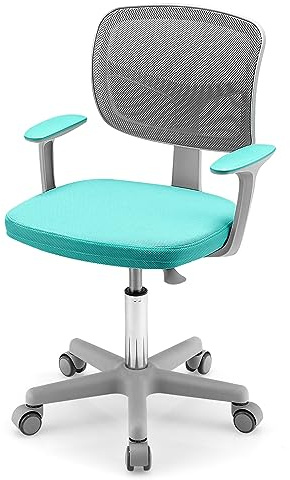 GOPLUS Skrivstol barn, höjdjusterbar barnsnurrstol, sitthöjd 40–54 cm, barnkontorsstol med ryggstöd, avtagbar sittkudde, ergonomisk ungdomsstol för 3–10 år (turkos)
