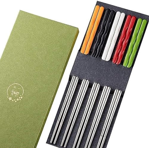 bacchette giapponesi chopsticks Riutilizzabile, regalo in acciaio inossidabile 304 a 5 colori, set di posate portatile