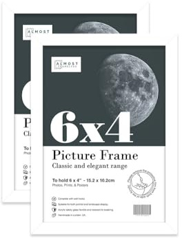 Almost Frameless 6x4 White Picture Frame Set of 2, Display 6x4 Picture Gallery Wall, Poster, Photo, Artwork, or Print, Yellow
