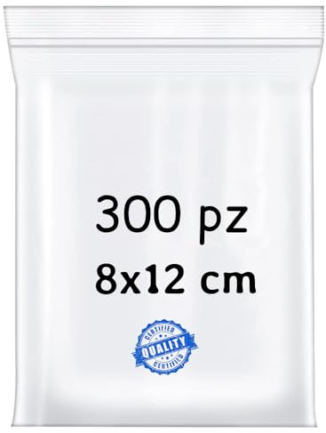 BUY SAFE - Sacchetti Plastica Richiudibili, Sacchetti Ermetici per Alimenti, Vestiti e Oggetti con Chiusura a Cerniera, Buste Trasparenti Richiudibili Resistenti e Riutilizzabili, 8x12-300 Pz
