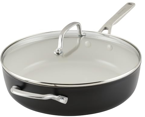 KitchenAid Harteloxierte Keramik-Sautépfanne mit Deckel, antihaftbeschichtet, 4,7 l, Mattschwarz