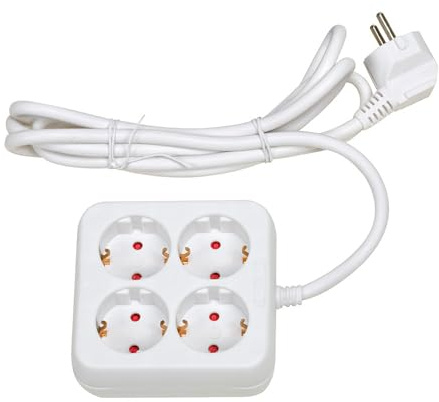Regleta de 4 vías, 1,5 m, 3G, 1,5 mm² Blanca, sin Interruptor; Ideal para conectar múltiples Dispositivos eléctricos.