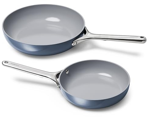 Caraway Fry Pan Duo - Nonstick Ceramic Frying Pan (8 & 10.5”) - Non Toxic, PTFE & PFOA Free - Oven Safe & Compatible with All Stovetops (Gas, Electric & Induction) - Navy