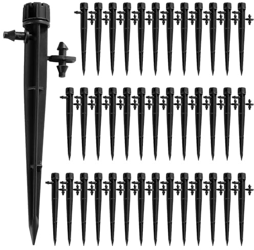 VooGenzek 40 PCS 360 Degree Adjustable Irrigation Dripper Sprinkler, Micro 8-Hole Stake Emitter Dripper for 4/7 mm Garden Hose Irrigation System, Water Flow Stake Emitter, Black (with Connector)